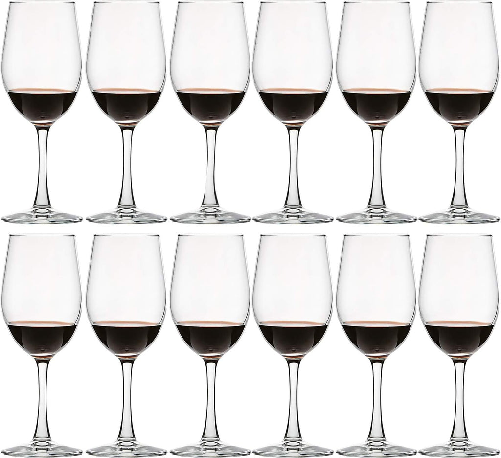 12 Ounce - Set of 12, Classic Durable Red/White Wine Glasses