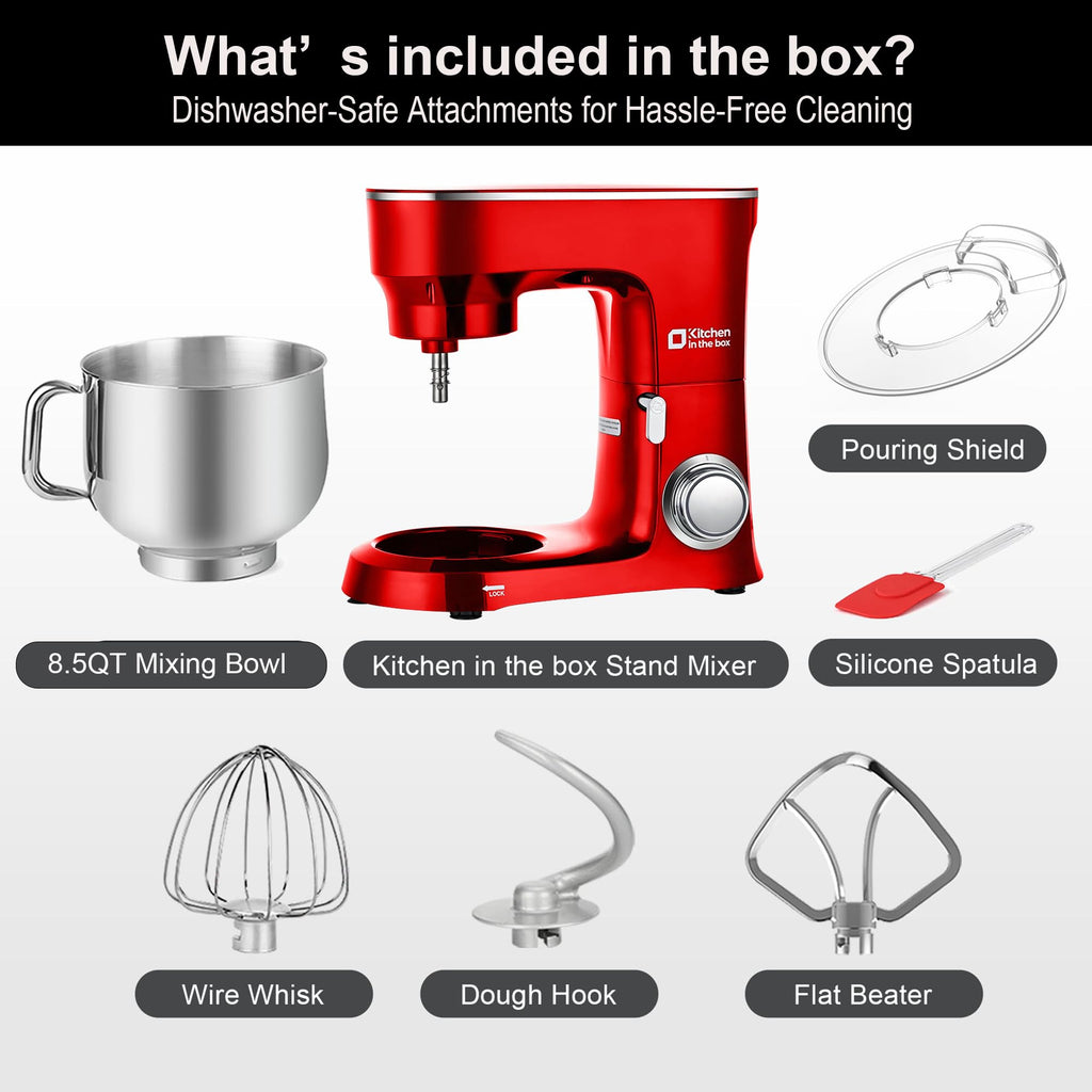 Stand Mixer 8.5 QT, 900W Heavy Dough Mixer Red