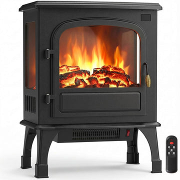 Electric Fireplace Heater, 26" Freestanding Electric Fireplace Stove with 3D Flame Effect & Remote Control, Stylish