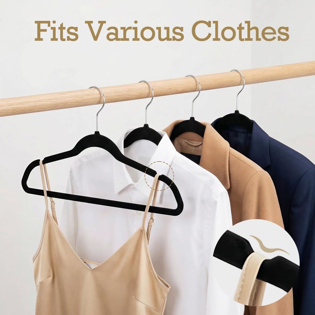 Black Velvet Hangers 60 Pack, Premium Non Slip Clothes Hangers