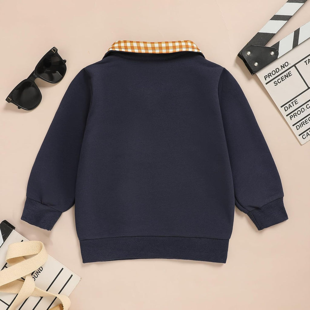 Toddler Boy Quarter Zip Collared Pullover Long Sleeve Fall Winter Baby Boy Clothes Outfit 12M