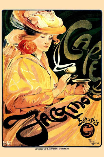 Laminated Vintage French Art Deco Poster Coffee Travel Advertising Cafe Jacamot Alphonse Mucha Nouveau 1920 Poster