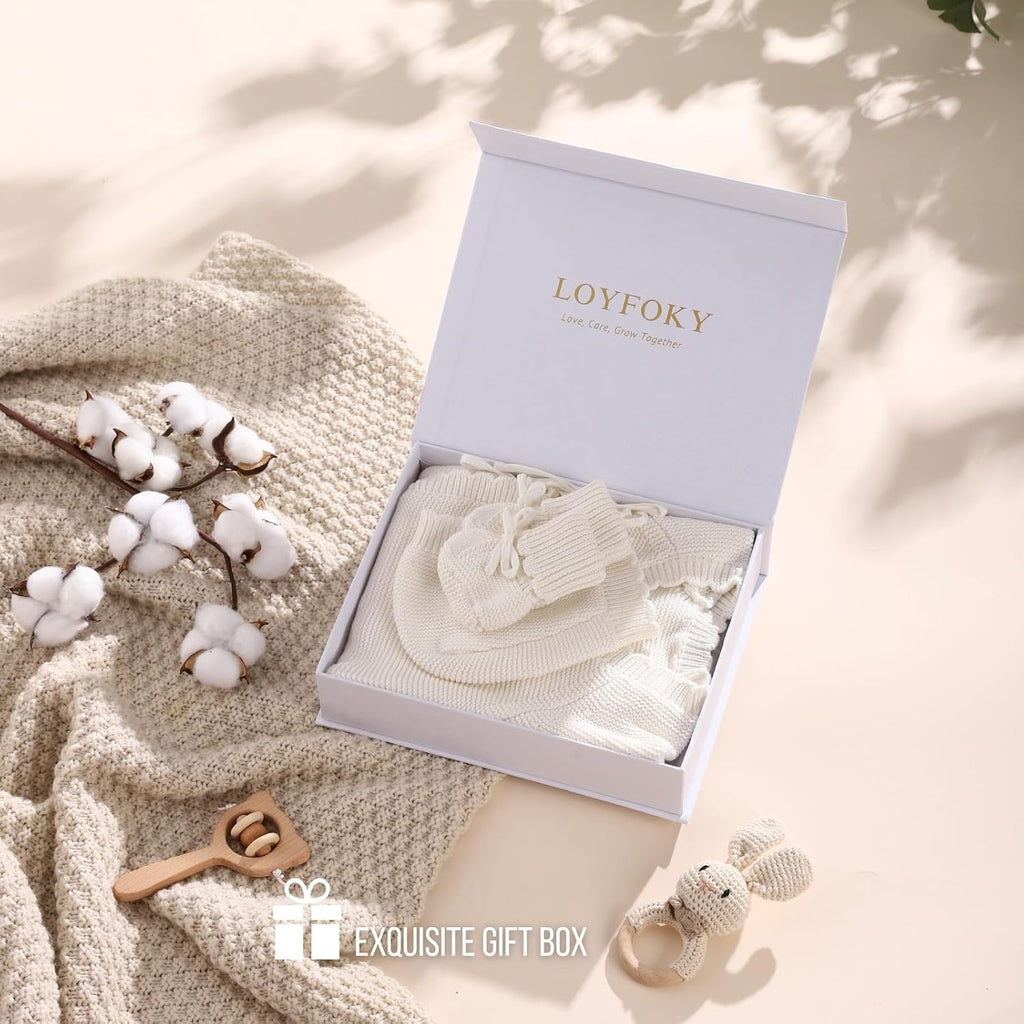 Cotton Baby Knit Romper Kimono Outfit Gift Set Hat Booties