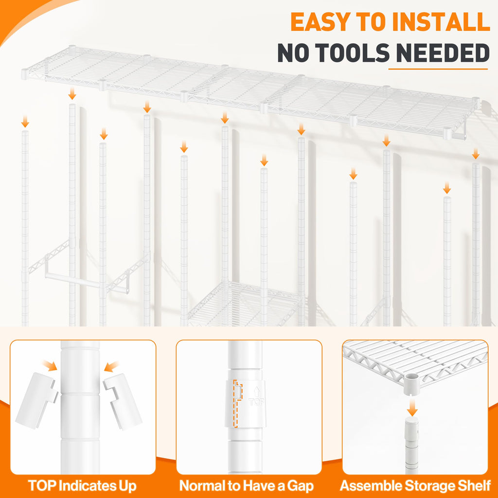 Clothes Rack with Cover, Portable Closet 1200LBS Adjustable Shelves