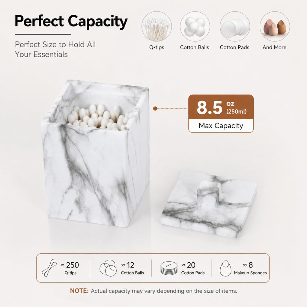2-Pack Marble Pattern Cotton Swab Holders with Lids, Res Vanity Storage Jars, Square Qtip Containers for Cotton