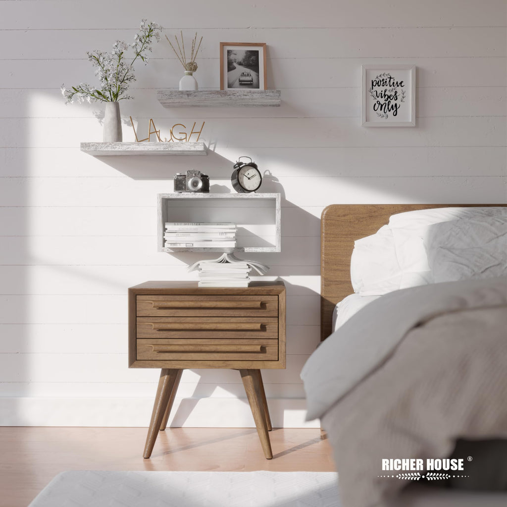 3-Set Rustic White Floating Shelf, Bathroom Shelf Over Toilet