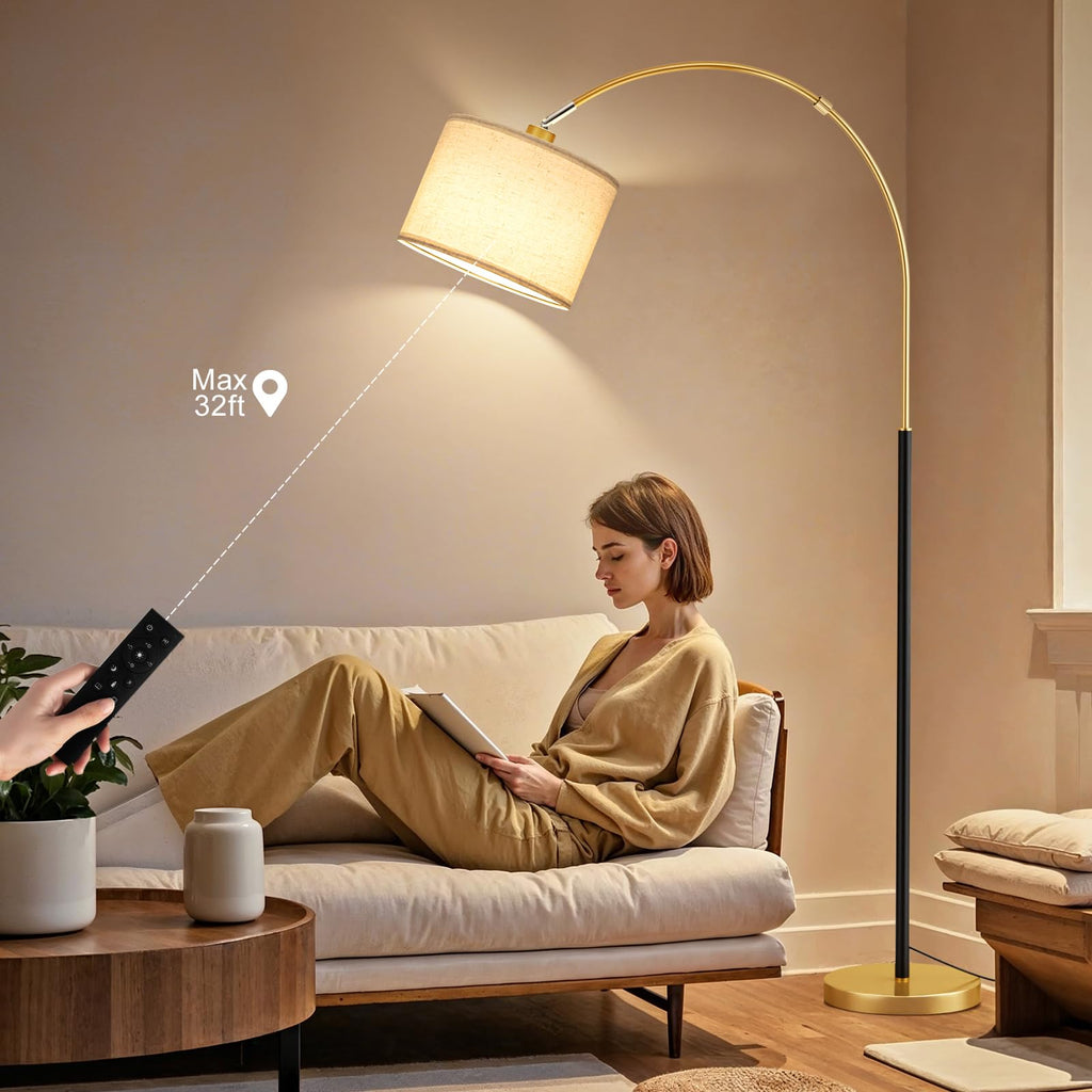 Dimmable Arc Floor Lamp with Remote, Color Temperatures and Brightness Adjustable, Arched Floor Lamp with Rotating