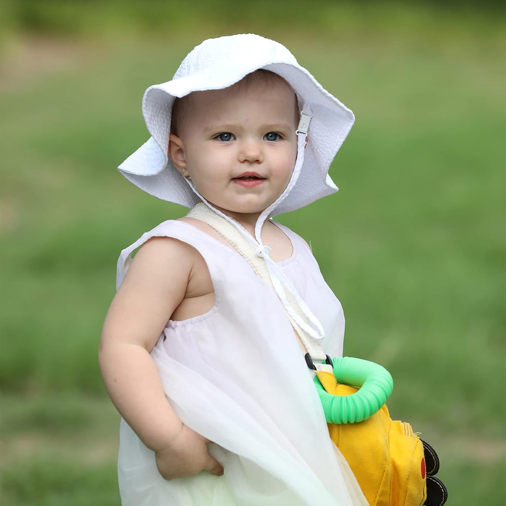 Baby & Toddler Wide Brim Sun Hats UPF 50+ Sun Protection Bucket Cap Cute Adjustable Hat in Seersucker