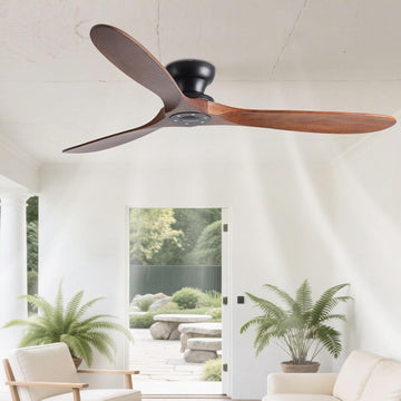 42 Inch Flush Mount Ceiling Fan No Light with Remote, Black and Walnut - Low Profile Modern Wood Blades, 6-Speed Reversible, Quiet A101-B0GGR2K5MM