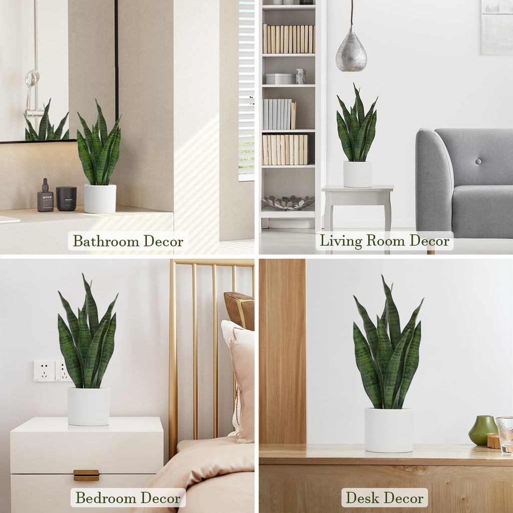 Faux Plants, Artificial Snake Plant Set of 2, White Ceramic Pots