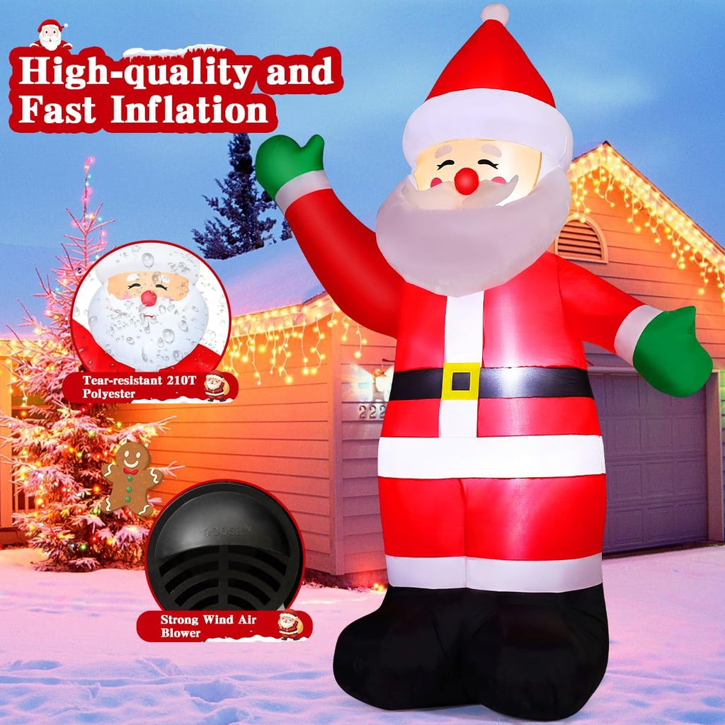 8.8 FT Waving Christmas Inflatables Santa Claus Shaking Hand - Outdoor Santa Christmas Decorations Blow Up Santa for