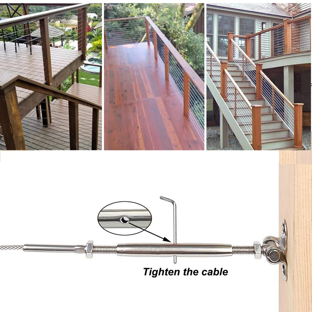 T316 Marine Grade Stainless Steel Cable Railing Hardware Kit for 1/8 Inch Cable Railing System, 32 Pairs, Adjustable