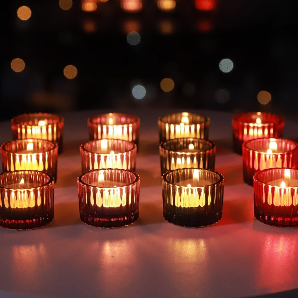 4 Colors Tealight Candle Holder Fall Decor, Set of 12 Glass Votives