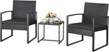 3 Piece Wicker Conversation Bistro Sets Outdoor Patio Set Modern Rattan Chair Furniture Sets with Coffee Table