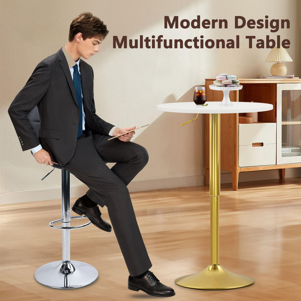 Round Bar Table 10 Pack, Height Adjustable 26"-36" Bistro Pub Table with Gold Metal Base, 360° Swivel High Top