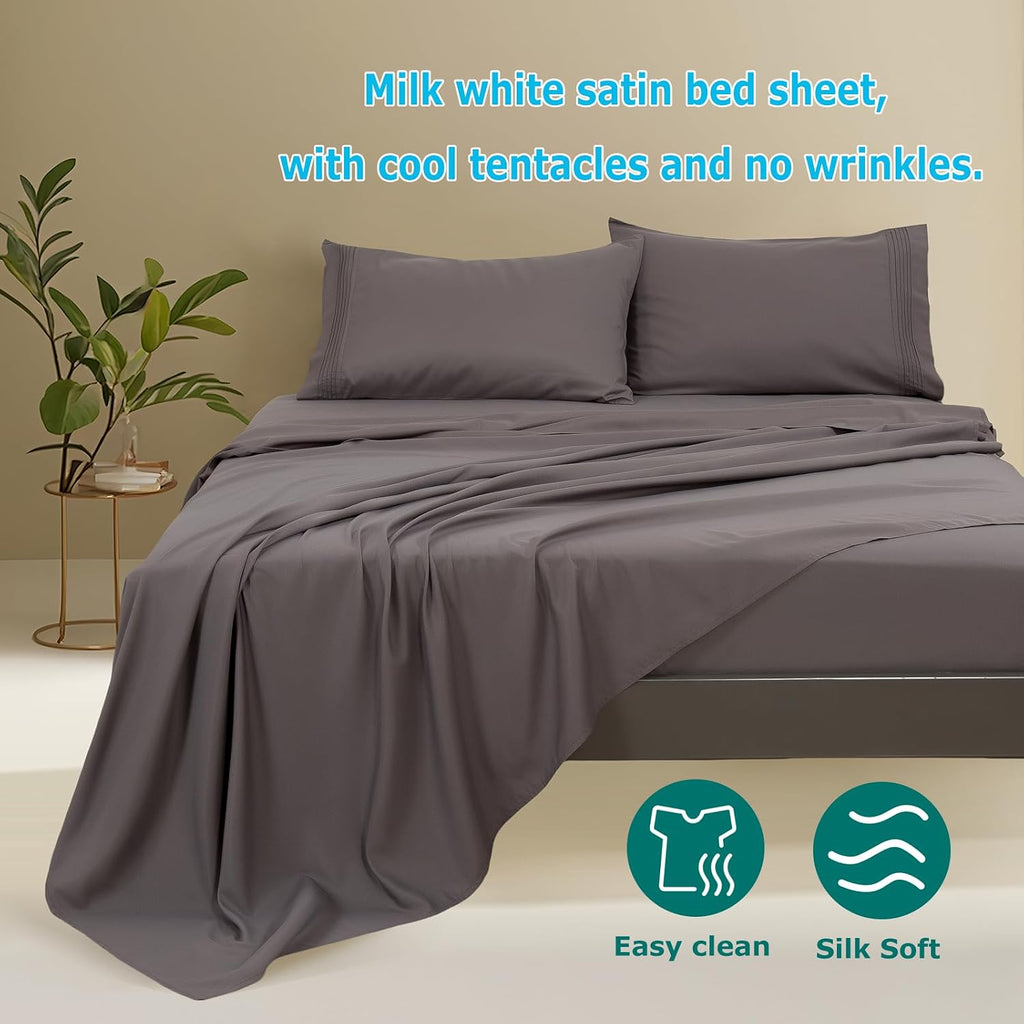 Deep Pocket King Sheet Set - 4 Piece Kingsize Bed Sheets - Breathable & Cooling - Hotel Luxury-Easy Care Moisture