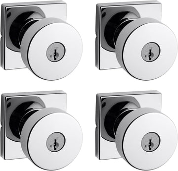 Pismo Entry Door Knob with Lock and Key, Secure Keyed Handle Exterior, Front Entrance and Bedroom, Polished Chrome, 4