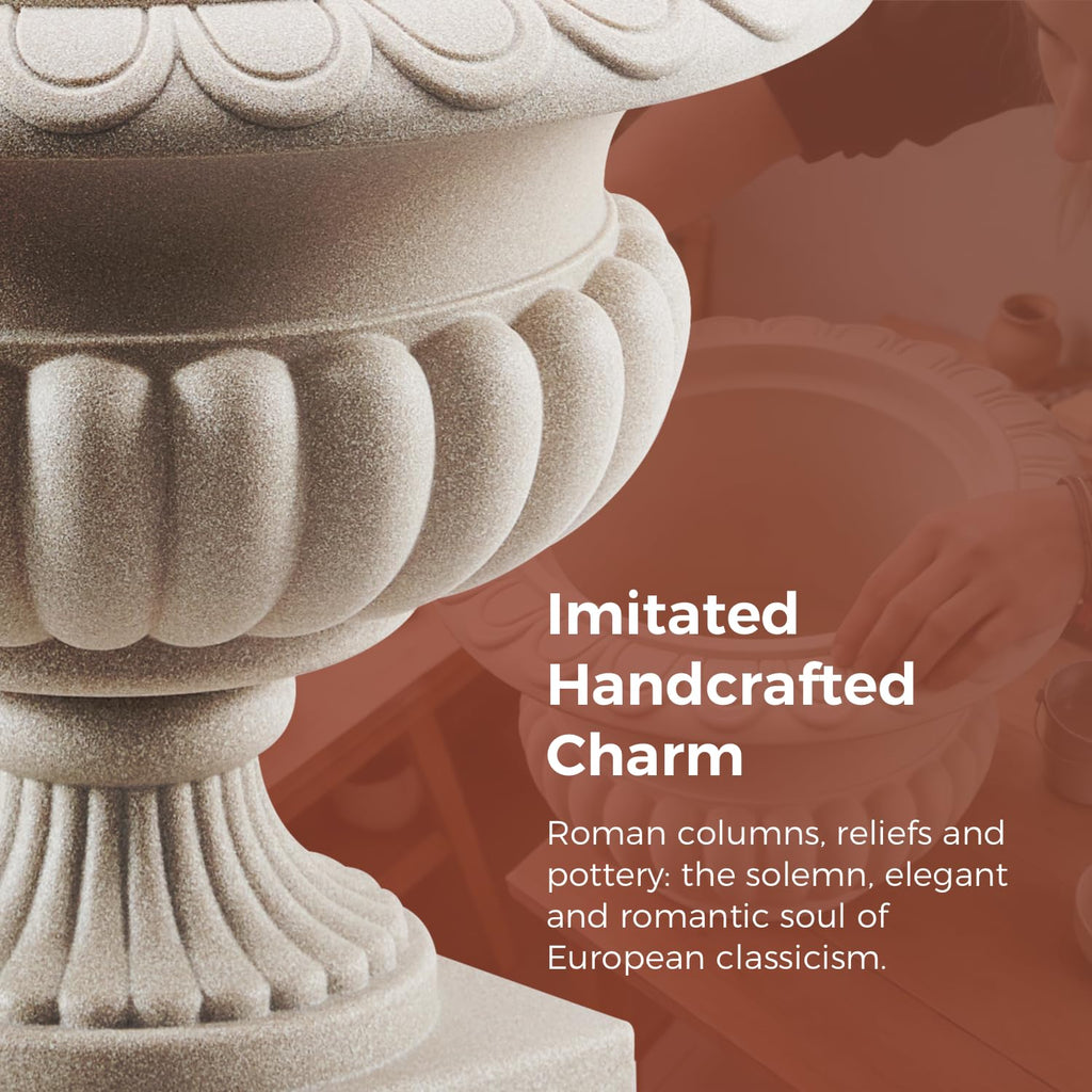 20" H Large Roman Urn Planter, Lightweight Weatherproof Plastic Flower Pot