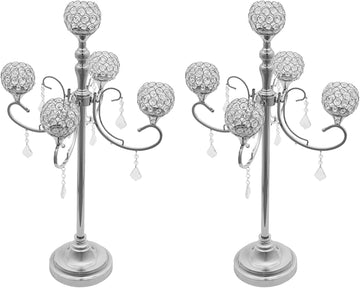 2 Packs 5 Arms Crystal Candelabra Wedding Centerpieces for Tables, candelabros para centros de mesa Set with