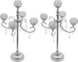 5 Arm Crystal Candelabra Centerpieces, 2 Pack 33.8 Inch Tall Candle Holder, Freestanding Table Candelabra Stand with