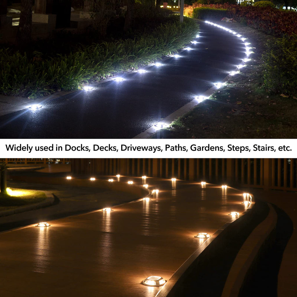 Solar Driveway Lights Outdoor 12 Pack, 2 Color Modes LED Deck Dock