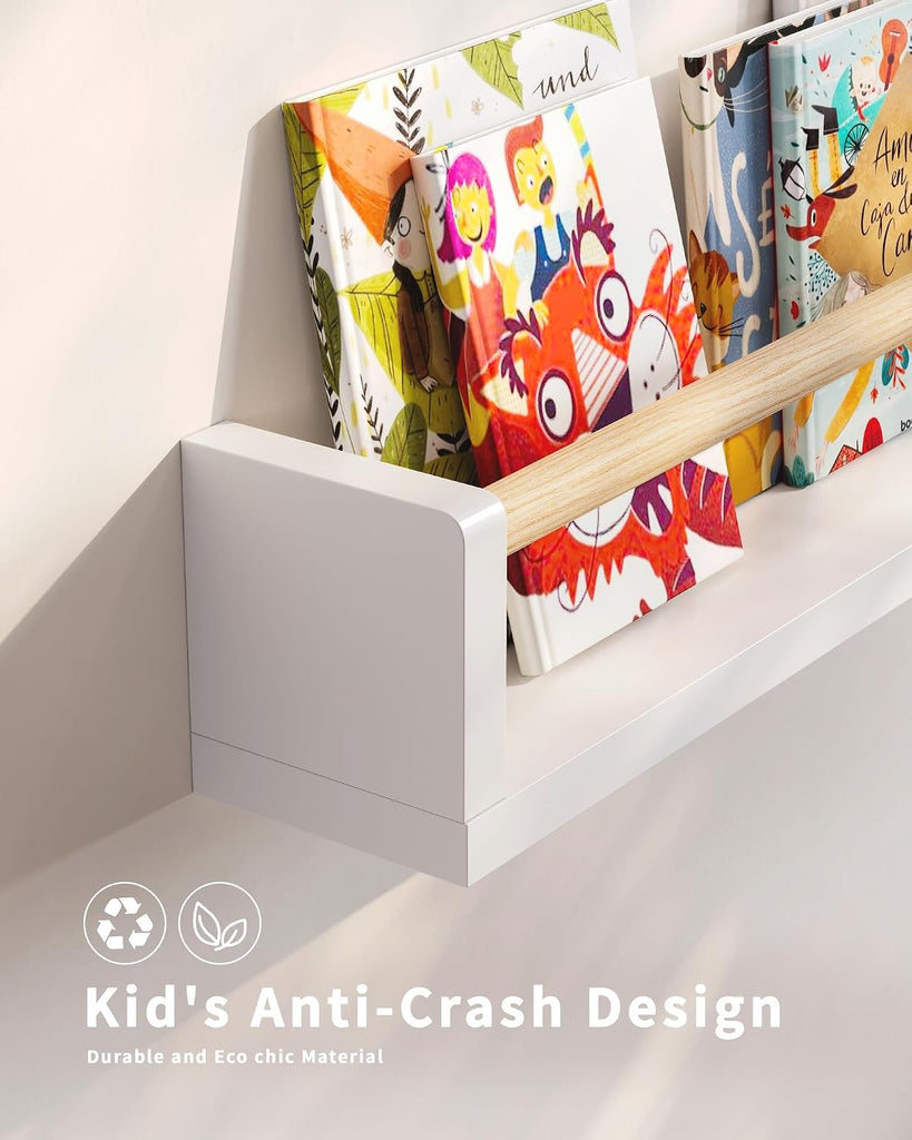 Nursery Book Shelves, 4 Pack, Wall Book Shelves for Kids Room, Baby, Toddler, Nursery Decor (White Wood, 16.5 Inches)