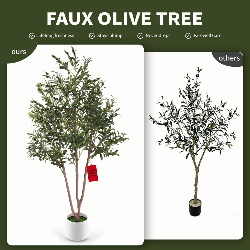 6FT Olive Tree Artificial Indoor Plant, Fake Olive Tree, Lifelike Moss Potted