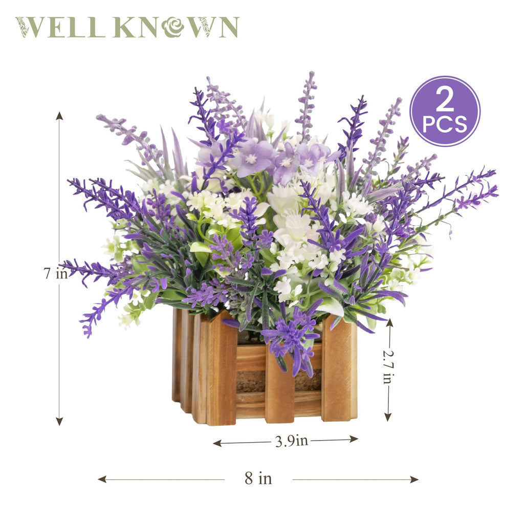 Artificial Lavender Plants in Wooden Baskets - Set of 2