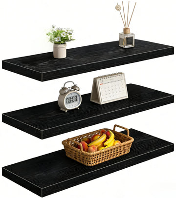 Black Floating Wall Shelves 47.2 in Set of 3 Extra Large