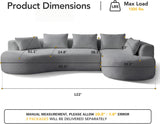 122" Modern Curved Oversized Sectional Sofa with Right Chaise for Living Room