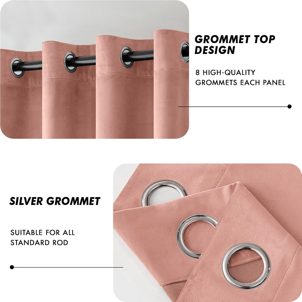 Light Pink Velvet Curtains 108 Inch Length 2 Panels
