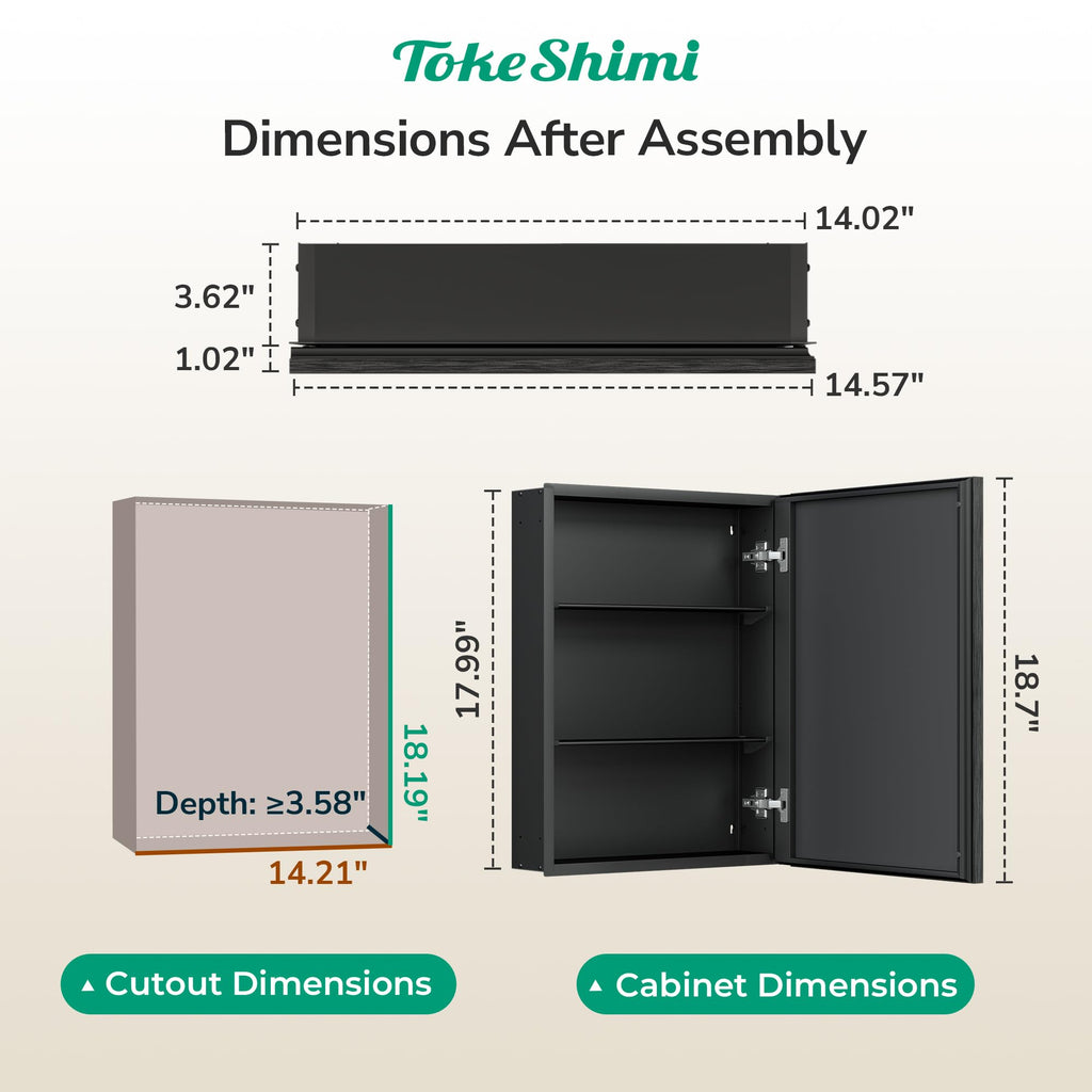 14 x 18 Recessed Medicine Cabinet, Assembly Required, Black Bathroom Medicine Cabinet with Mirror, Stepless