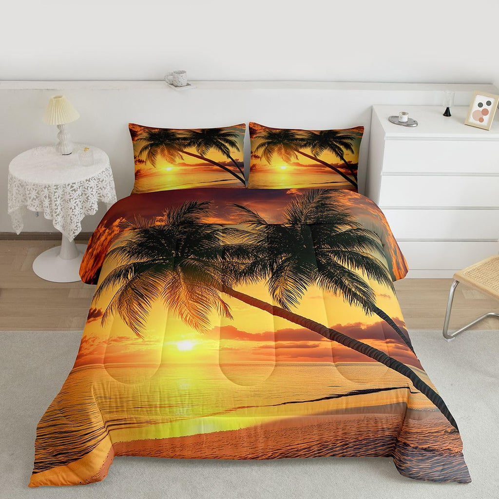 Ocean Beach Comforter Palm Tree Leaves Comforter Set