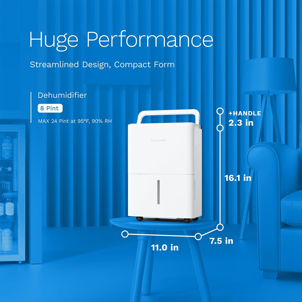 Dehumidifier 1,800 Sq Ft Wi-Fi (8 Pint MAX 24 Pint at 95°F, 90% RH) for Advanced Humidity & Moisture Control, Quiet