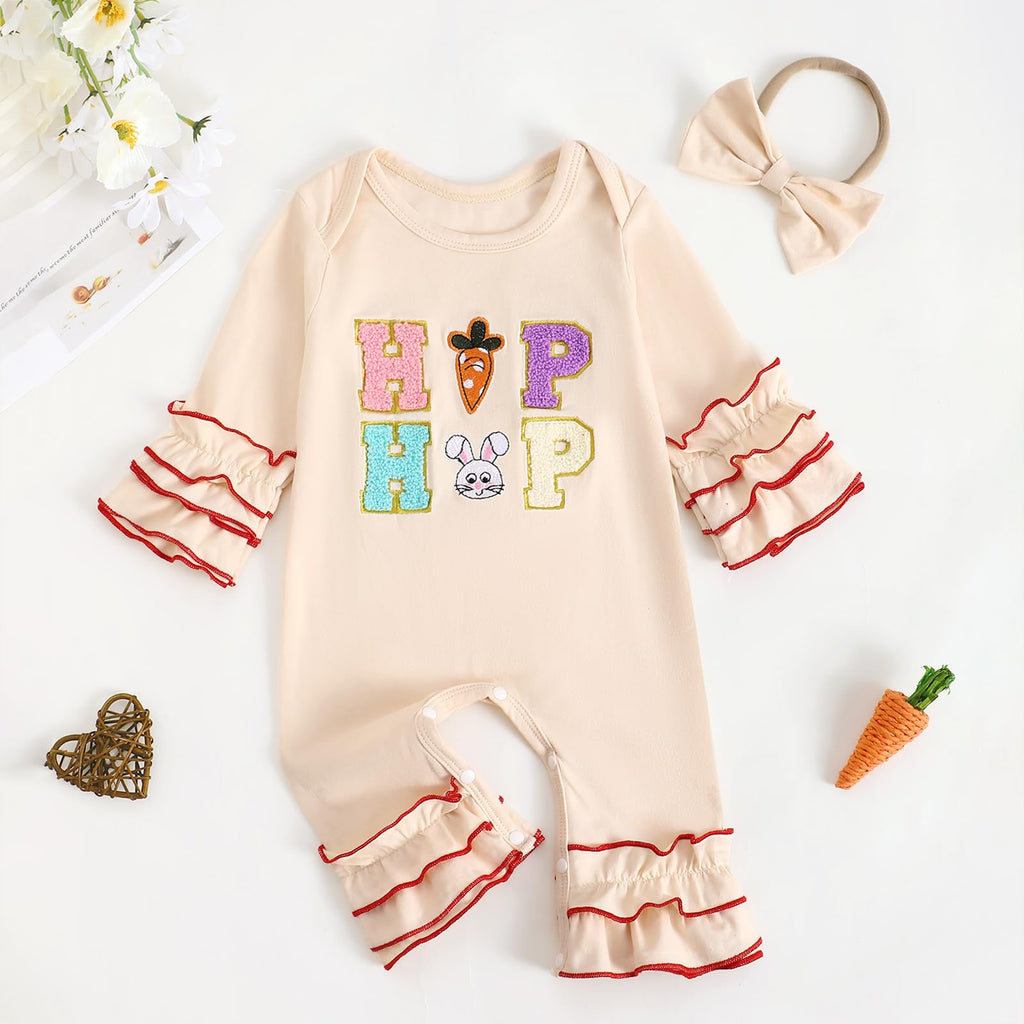 Baby Girl St Patricks Day Outfit Clover Lucky Charm Long Sleeve Ruffle Romper Cute Clothes Newborn Bodysuit (White