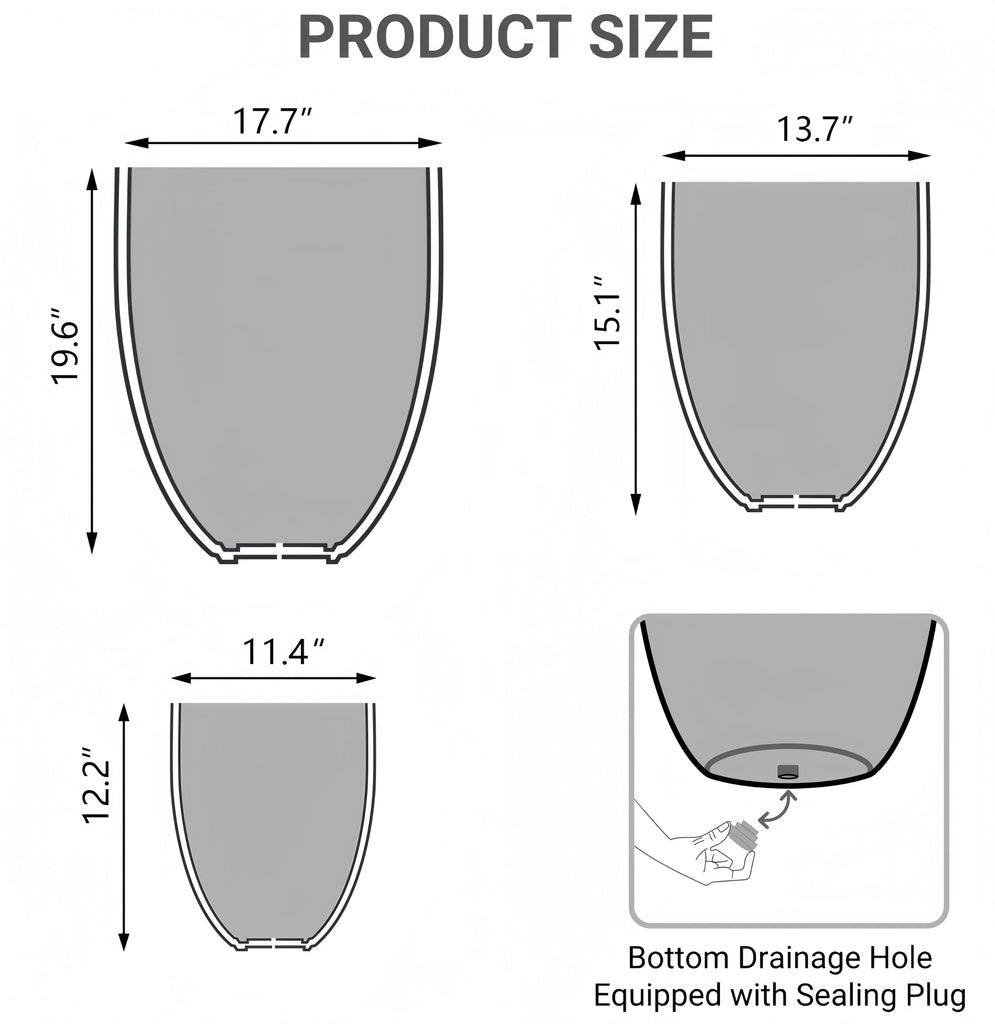 17.7"+13.7"+11.4" Weathered Concrete Planters with Drainage Hole Set of 3
