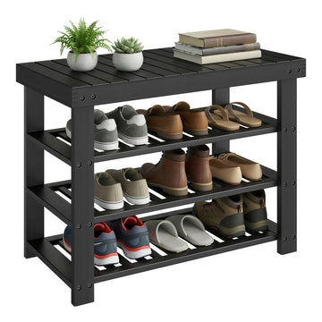Shoe Rack Bench, 4 Tier Bamboo, 11.3 x 27.6 x 20.5 Inches