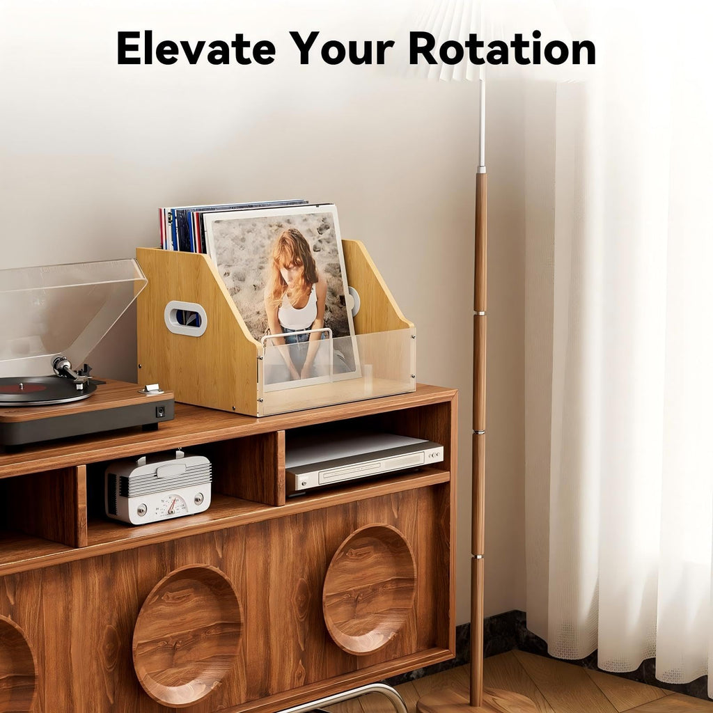 Vinyl Record Storage with Separators, Visible Acrylic & Wooden Crate for Records Holder Storage Box for Vinyl & Album