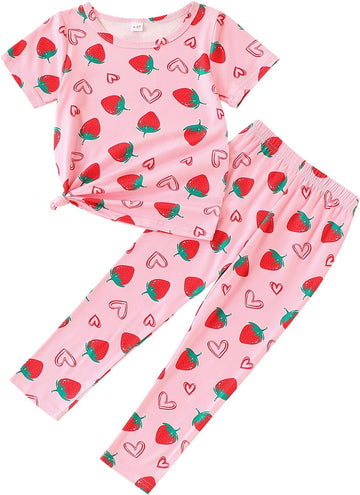 Kids Toddler Girls Print Outfits Short sleeved Flower Printed Top+Flower Print Pants Set