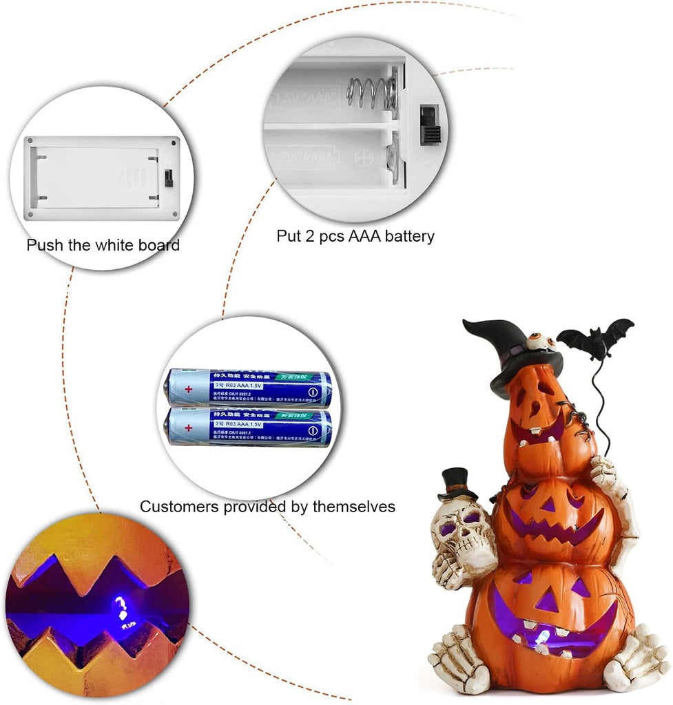Halloween Pumpkin Decor with Light, Fall Pumpkin Ornaments Indoor