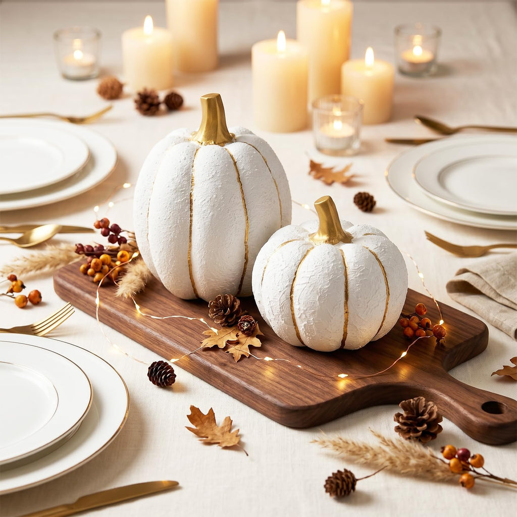 Fall Pumpkin Decor, 2Pcs Resin Pumpkins for Decorating
