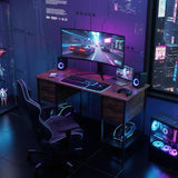 Computer Desk 55 Inch with 4 Drawers Home Office Table with Mesh Shelf for Work Study Writing Gaming Storage Furniture