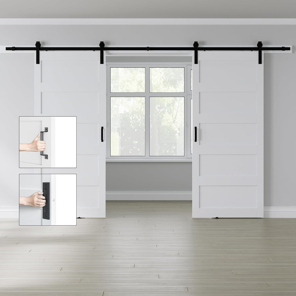Double 30" x 84" White Barn Door with 10FT Sliding Door Hardware Kit Included, Assemblely Needed, Wa