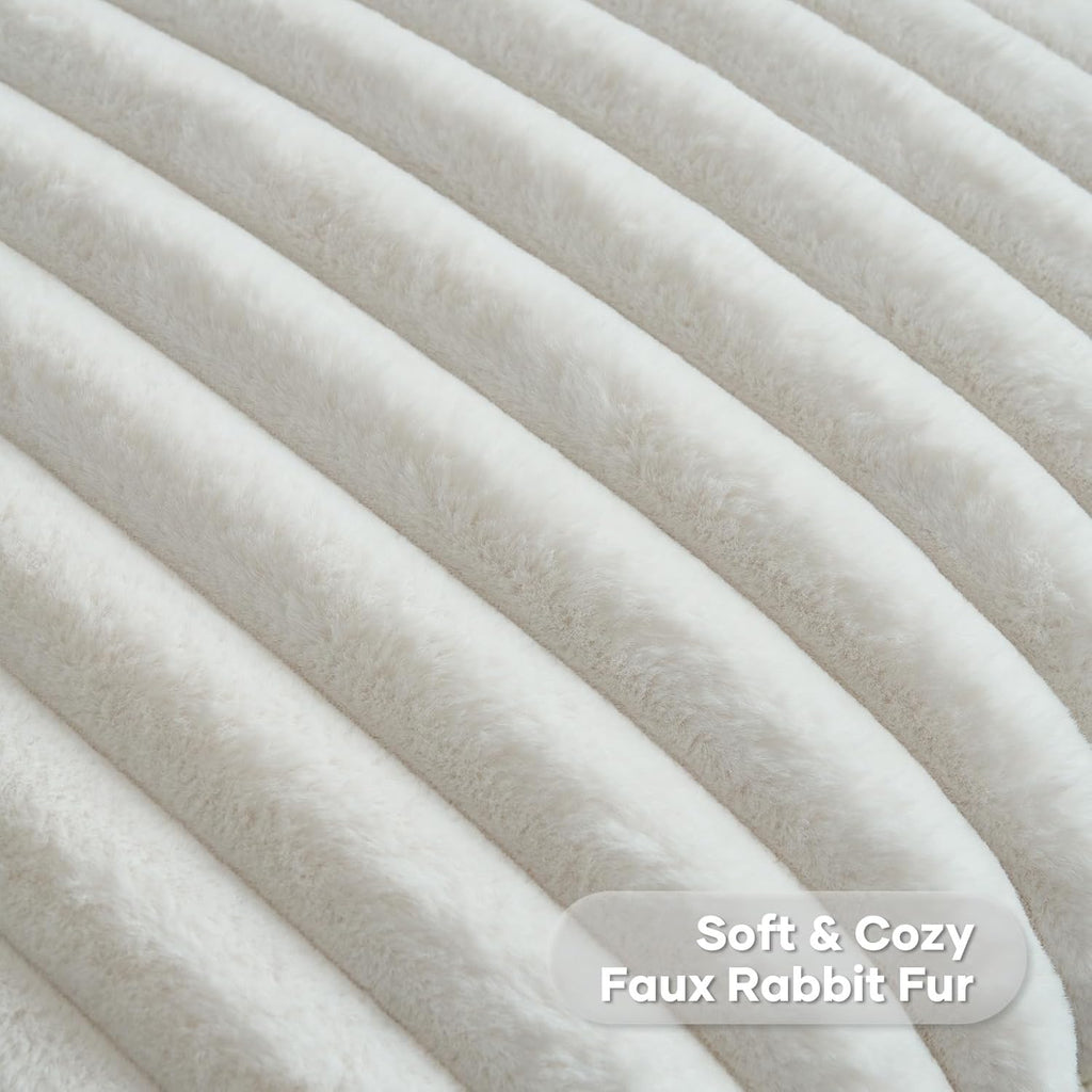 Pack of 2 Fluffy Faux Fur Throw Pillow Covers 26x26 Inch Elegant Striped Textured Decorative Euro Pillow Shams Modern