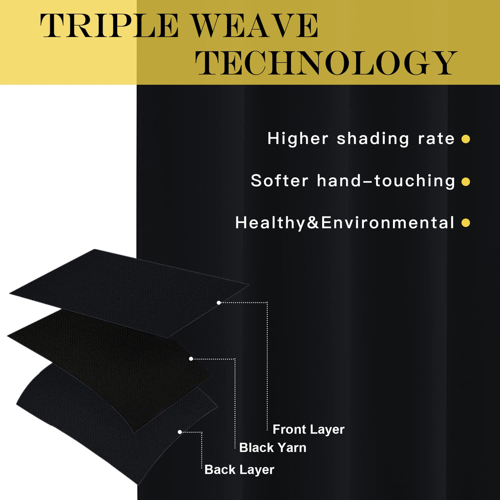 Black Blackout Curtain 108 inches Long - Grommet Chic Thermal Insulated Solid Blackout Curtain Drape /Bedroom, W52 x