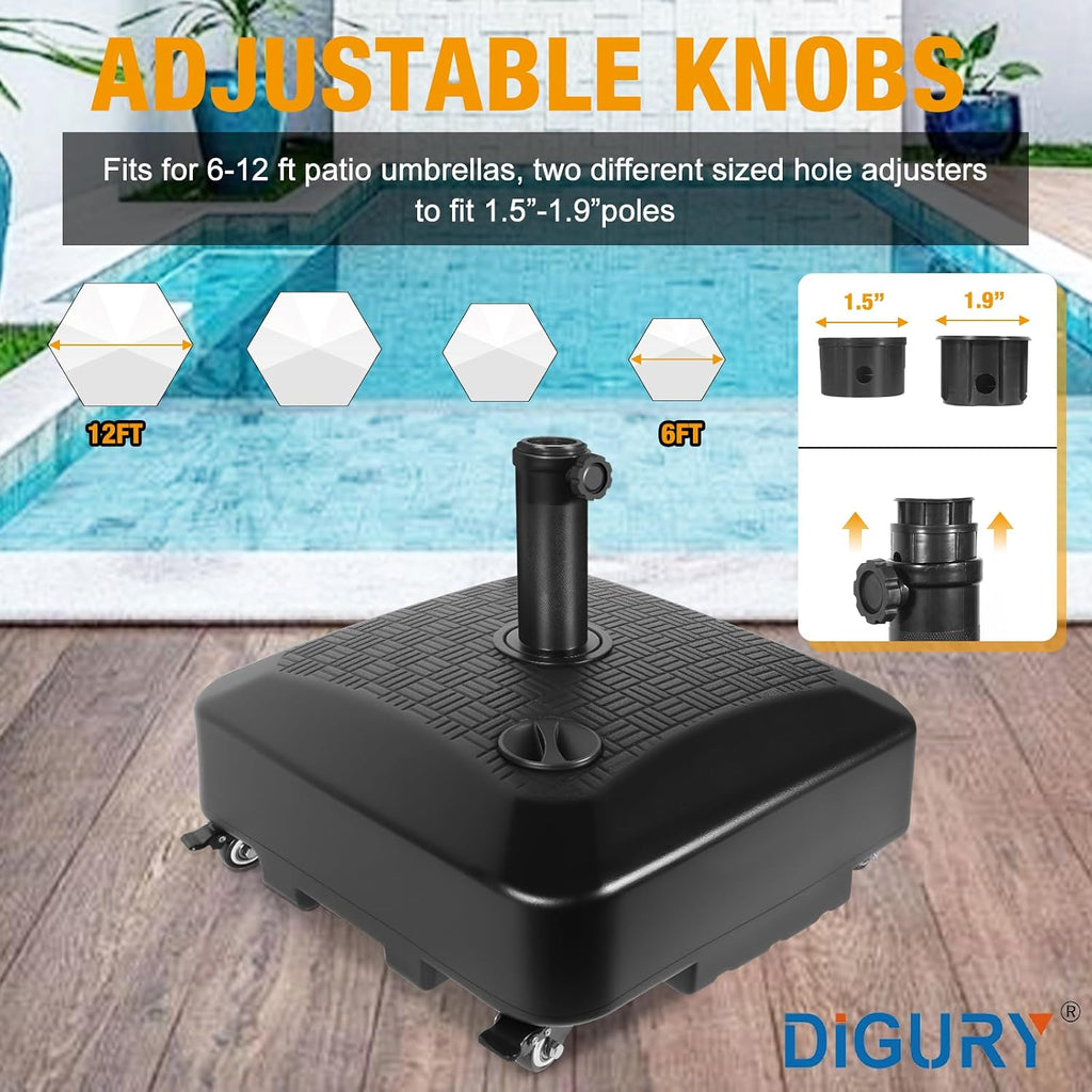 Umbrella Base Outdoor Patio Umbrella Stand with Wheels Fillable 125lb Heavy Duty Mobile Base Weighted Rolling Stand