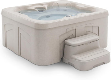 4 Person Square Hot Tub Spa with Black Cover & Molded Spa Step, Sand