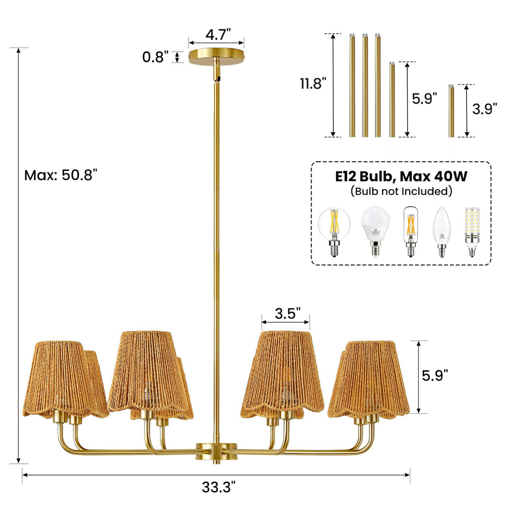 Rattan Chandelier Gold Boho Chandelier