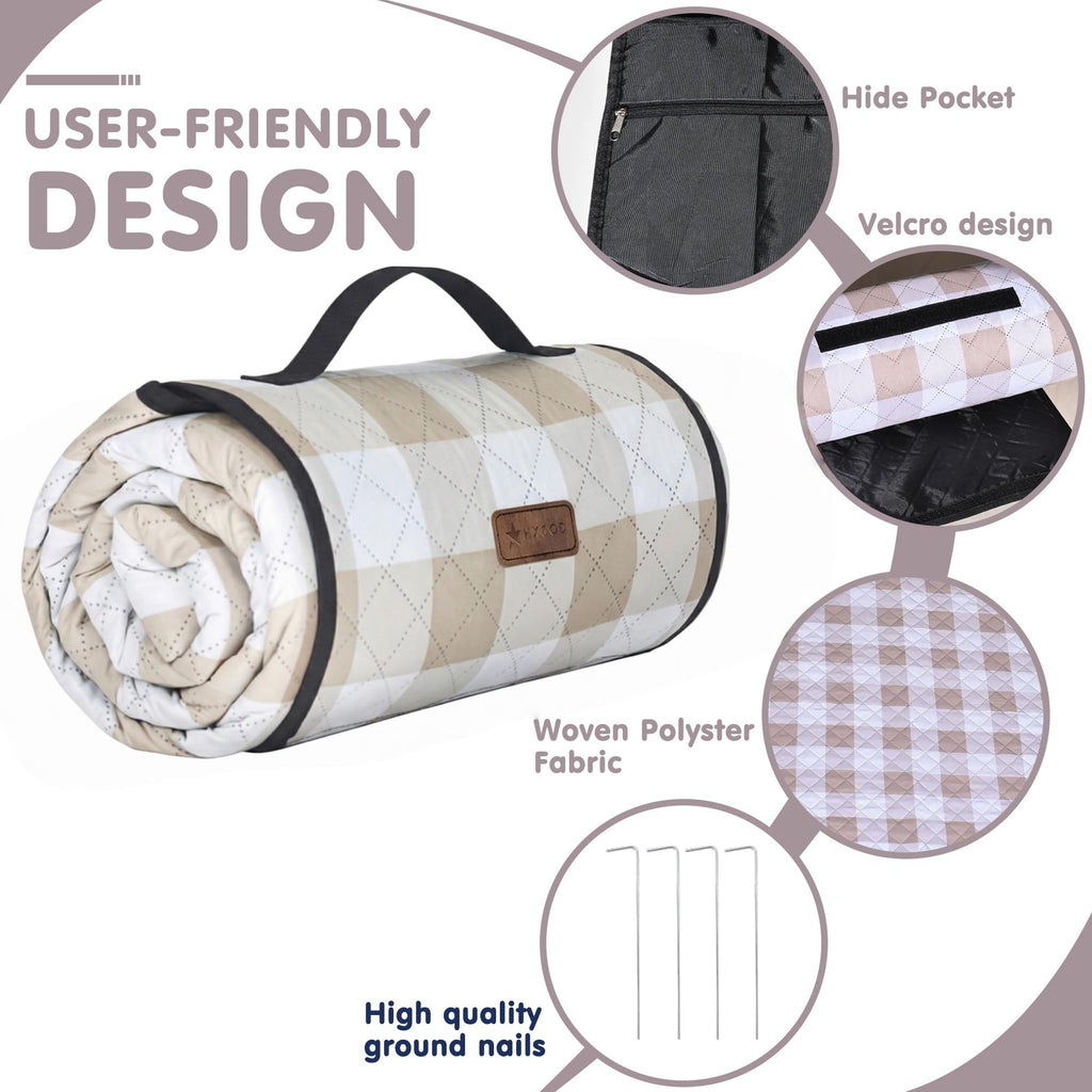 Outdoor Picnic Blanket, Extra Large, 80''x80'' Waterproof Foldable Blankets Gingham Picnic Mat for Beach, Camping