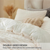 Fleece Queen Comforter Set -Super Soft & Warm Fluffy Cream White Bedding